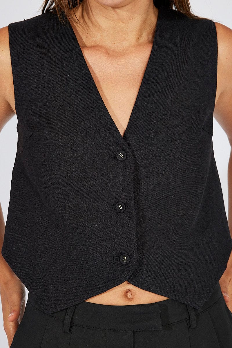 Black Linen Waistcoat for Ally Fashion