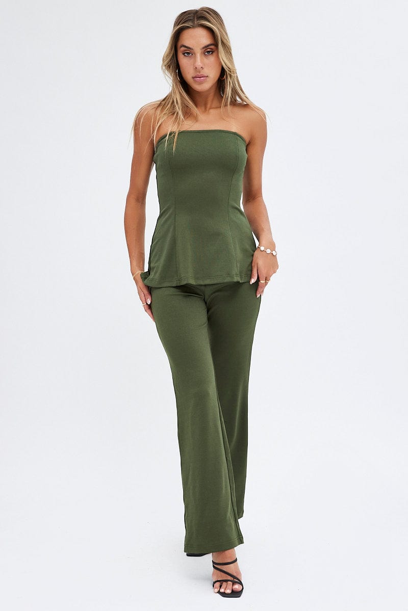 Green Tunic Top Sleeveless Strapless Longline Ponte | Ally Fashion