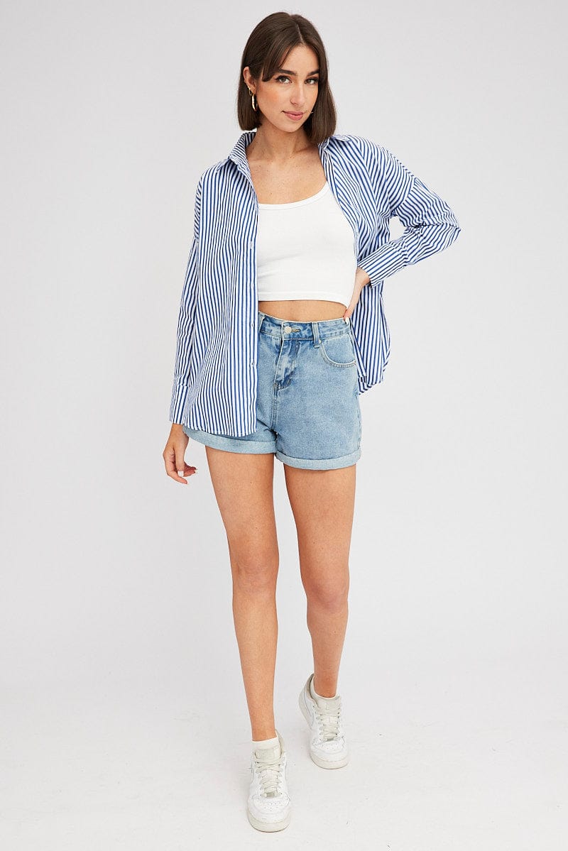 Blue Stripe Shirt Long Sleeve Stripes for Ally Fashion