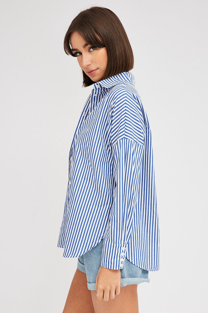 Blue Stripe Shirt Long Sleeve Stripes | Ally Fashion