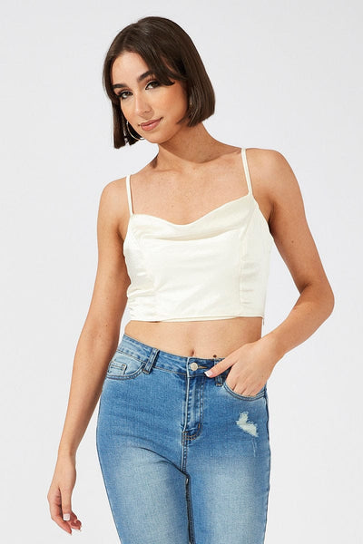 【kyon.01 】AMERI CLARA SATIN TANK TOP Glimmer Lamé - Sleeveless Pleated Detail Tank - Silver - Final