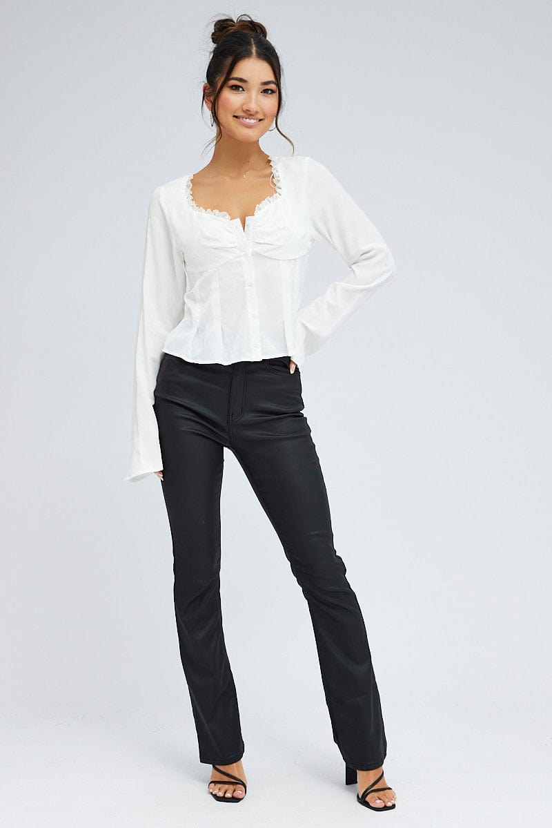 White Top Long Sleeve Sweetheart Neckline Button Up for Ally Fashion