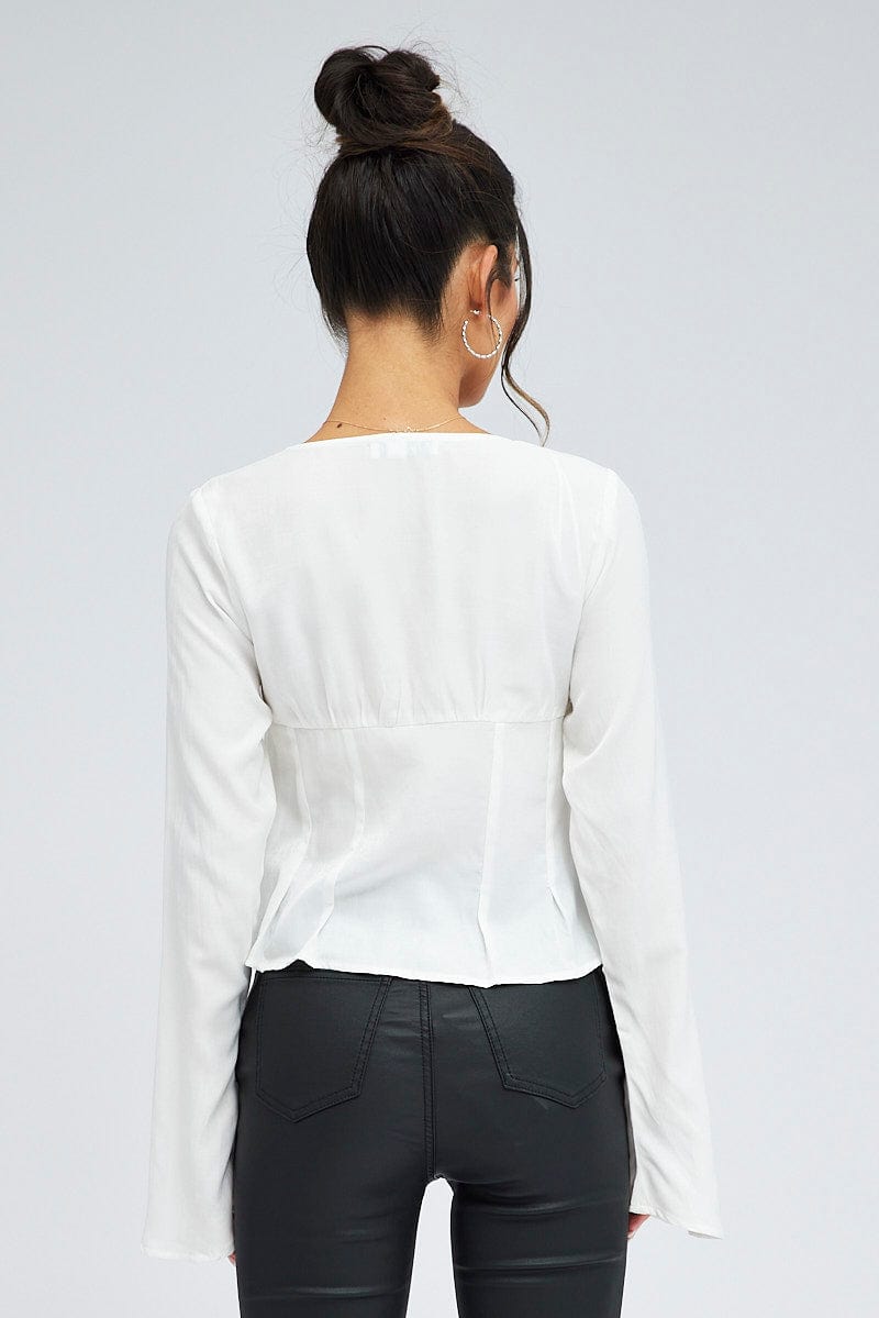 White Top Long Sleeve Sweetheart Neckline Button Up for Ally Fashion