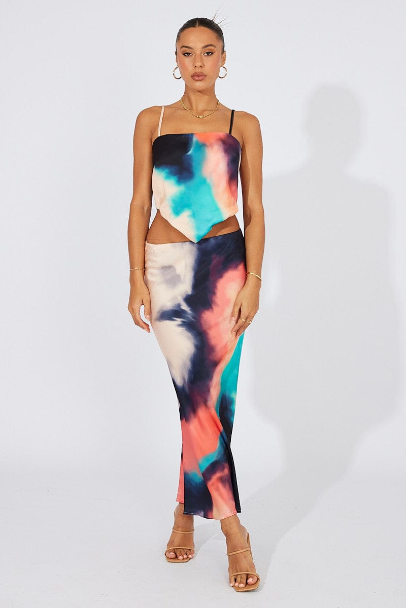 Multi Abstract Cami Top Tie Back for Ally Fashion