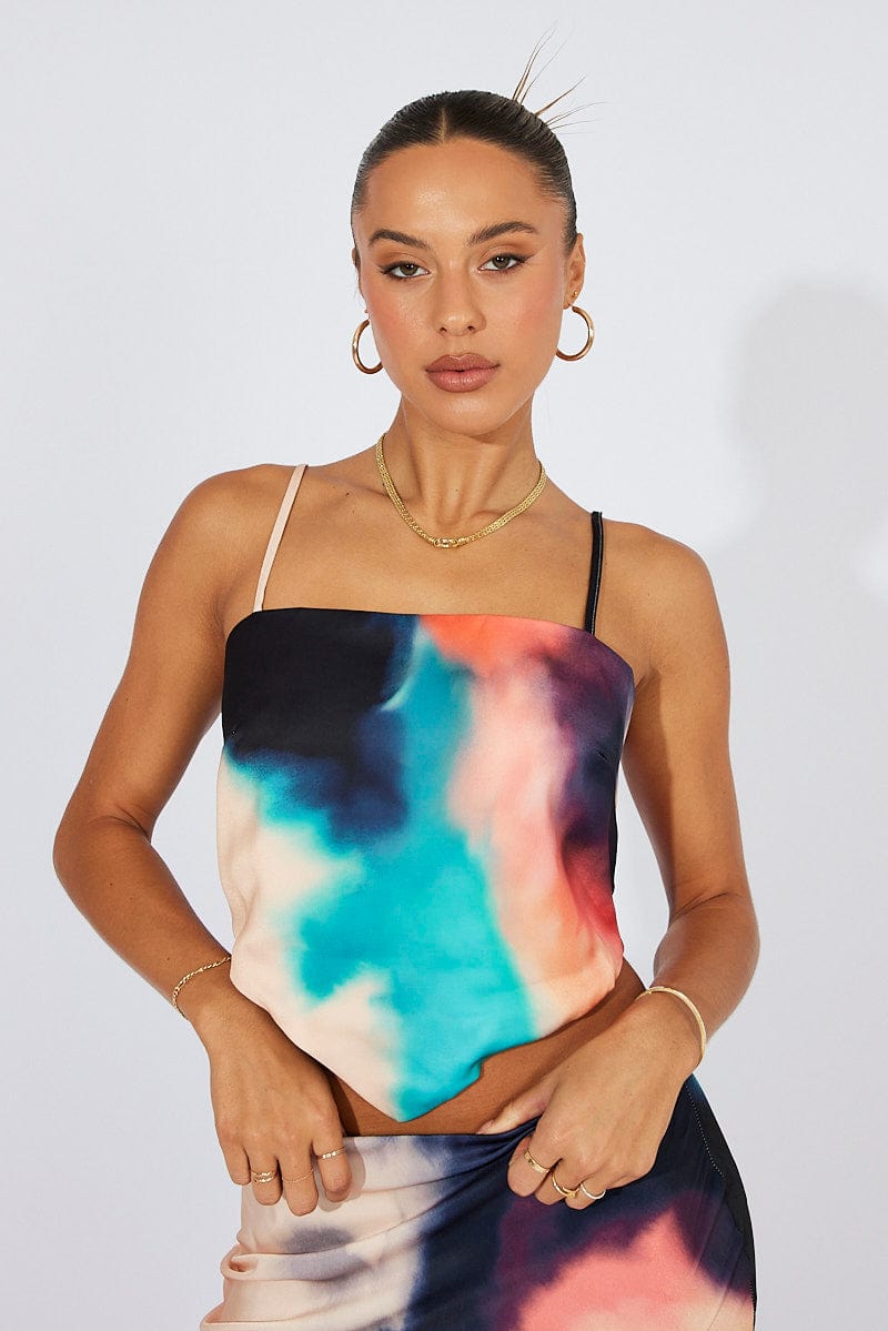 Multi Abstract Cami Top Tie Back for Ally Fashion