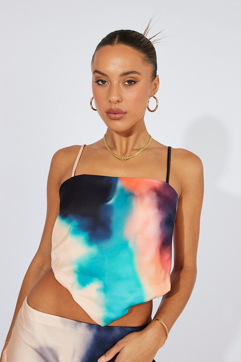 Multi Abstract Cami Top Tie Back for Ally Fashion