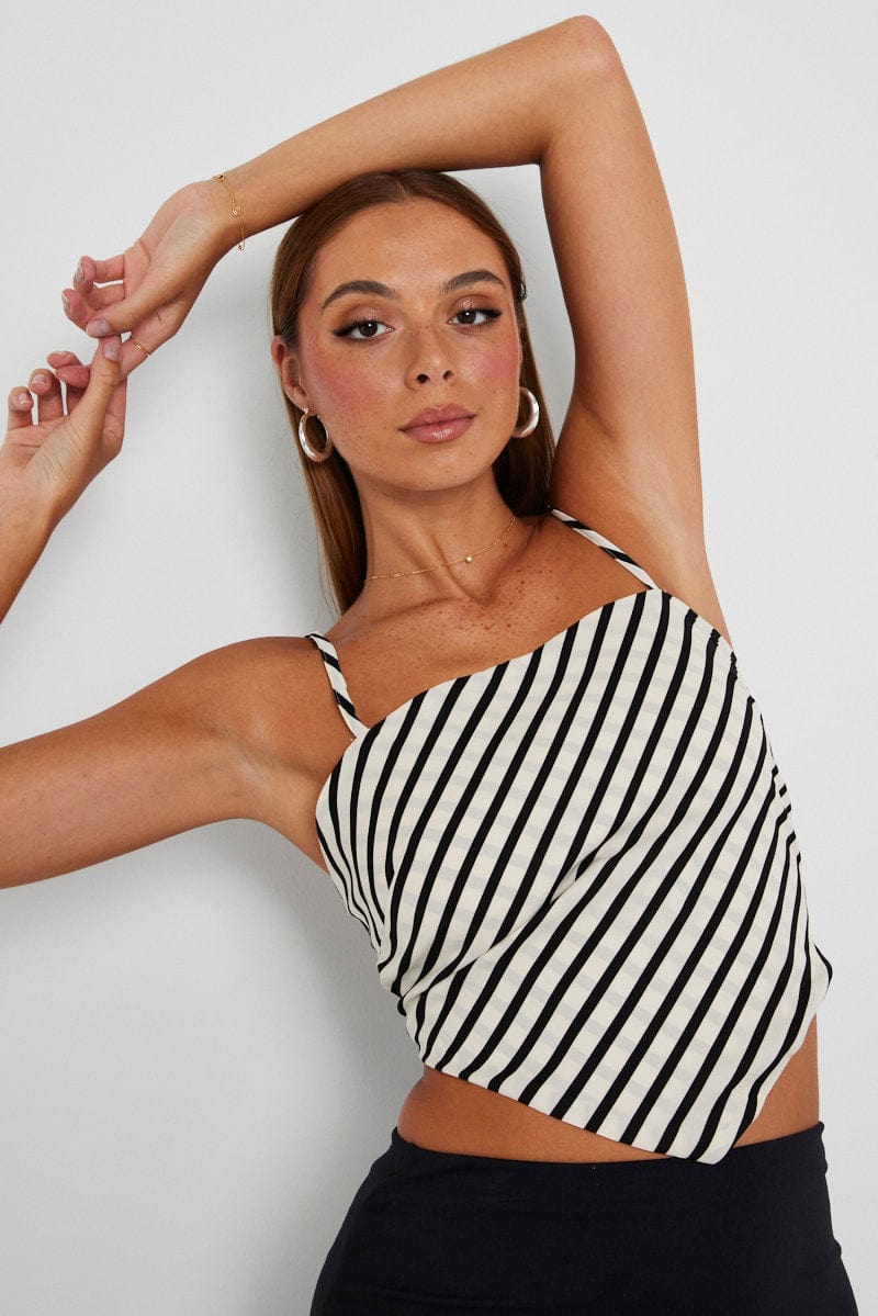 White Stripe Scarf Cami Top Singlet for Ally Fashion