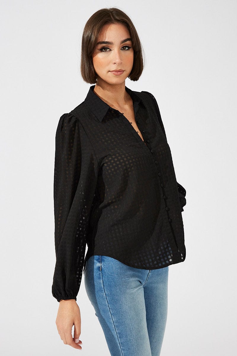 Black Shirt Long Sleeve Texture for Ally Fashion