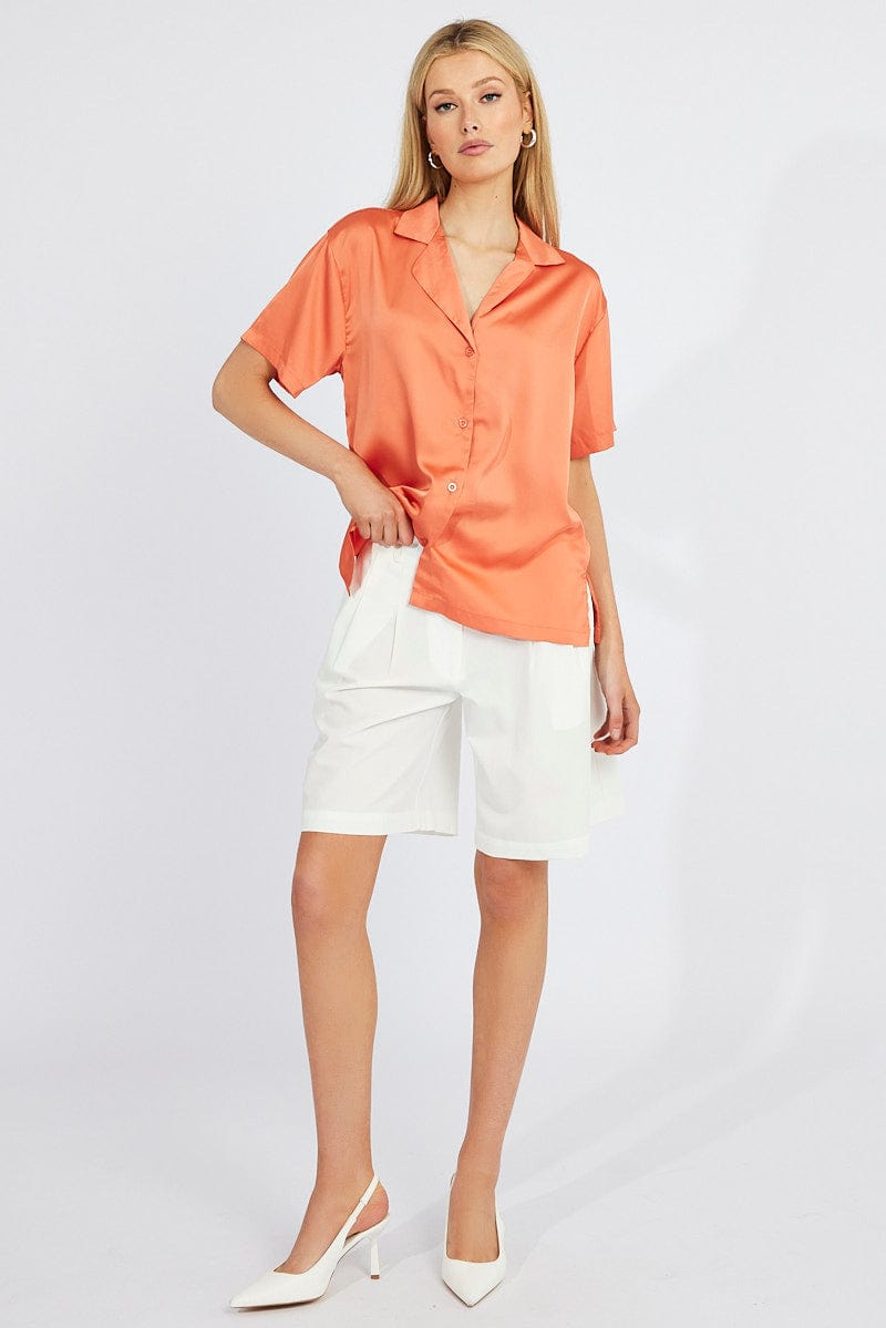 Brown Satin Shirt Short Sleeve for Ally Fashion