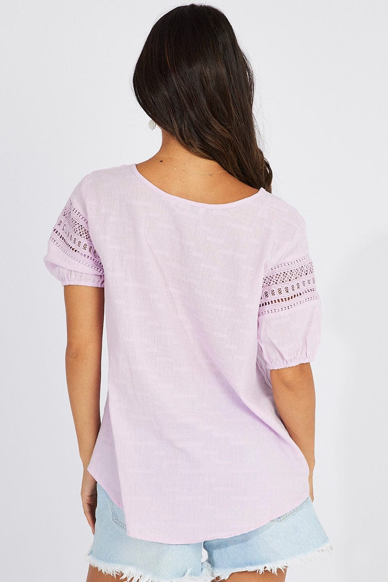 Purple Top lace details sleeve texture cotton for Ally Fashion