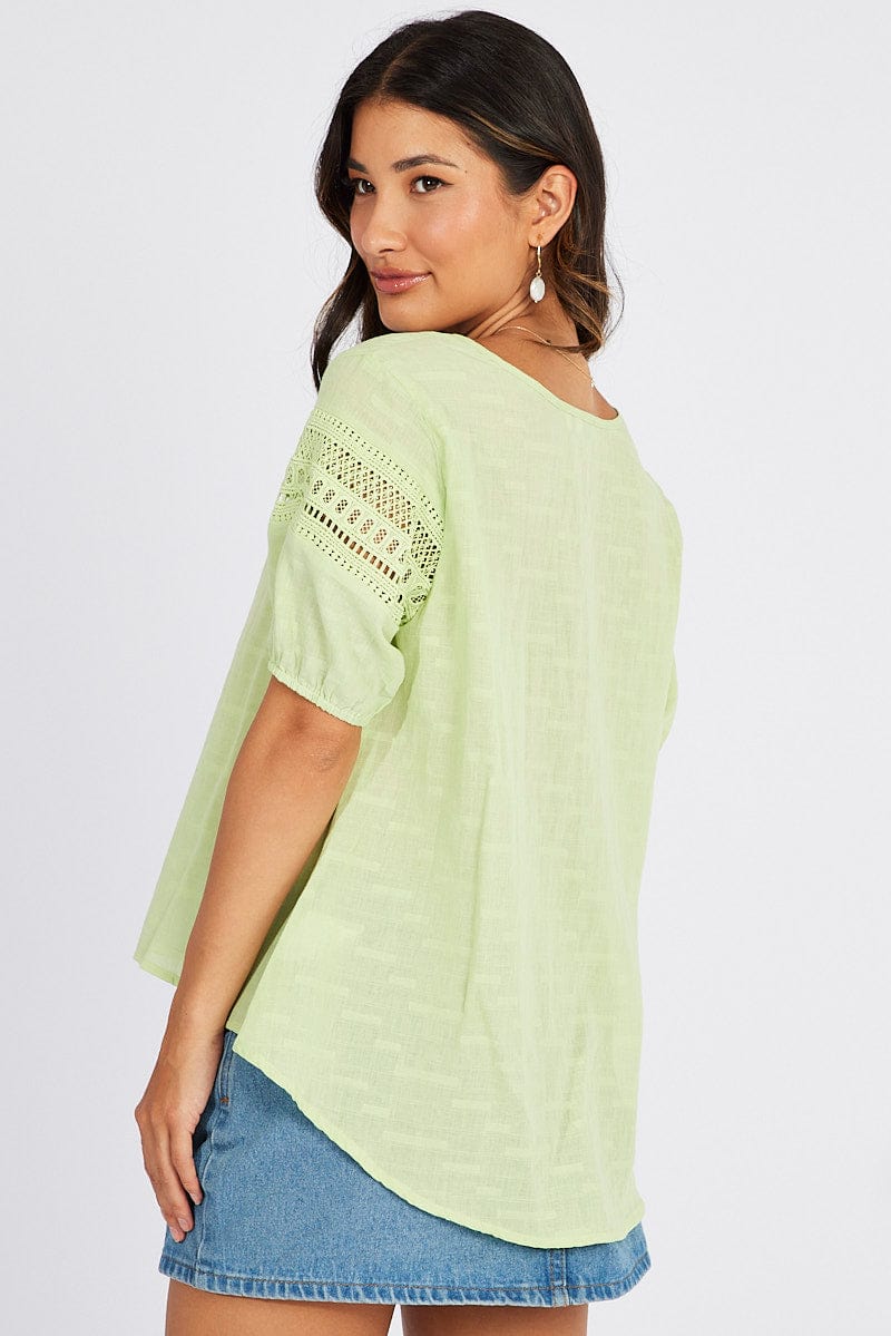 Green Top lace details sleeve texture cotton for Ally Fashion