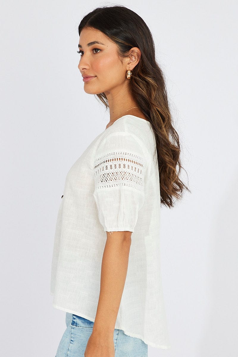 White Top lace details sleeve texture cotton for Ally Fashion