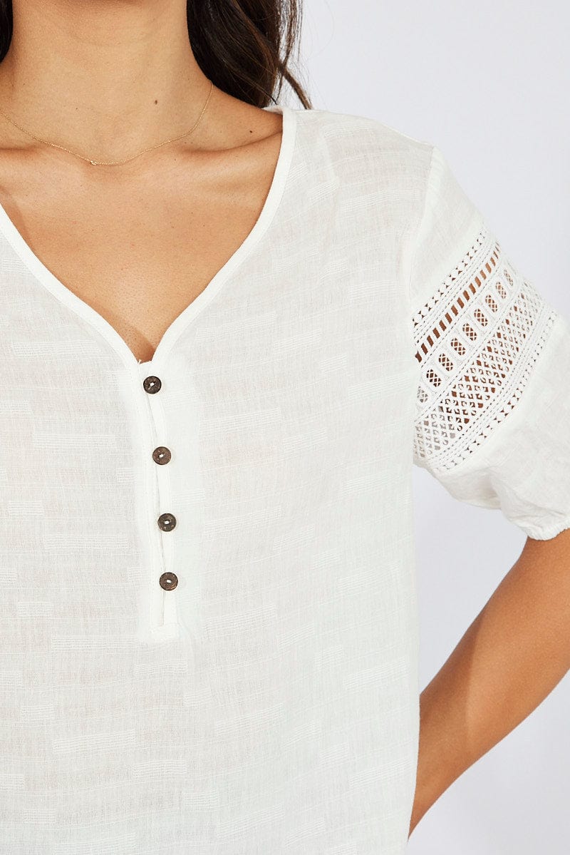 White Top lace details sleeve texture cotton for Ally Fashion