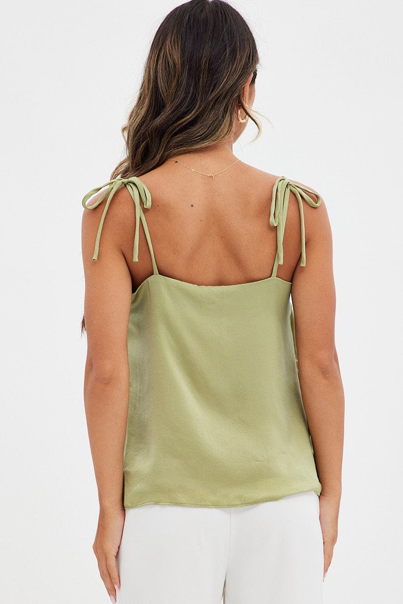 Green Cami Top Tie Straps for Ally Fashion