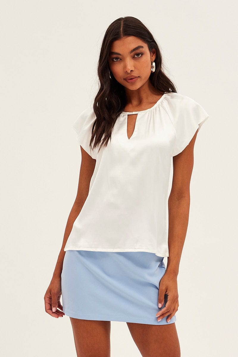 White Workwear Bell Sleeve Top for Ally Fashion