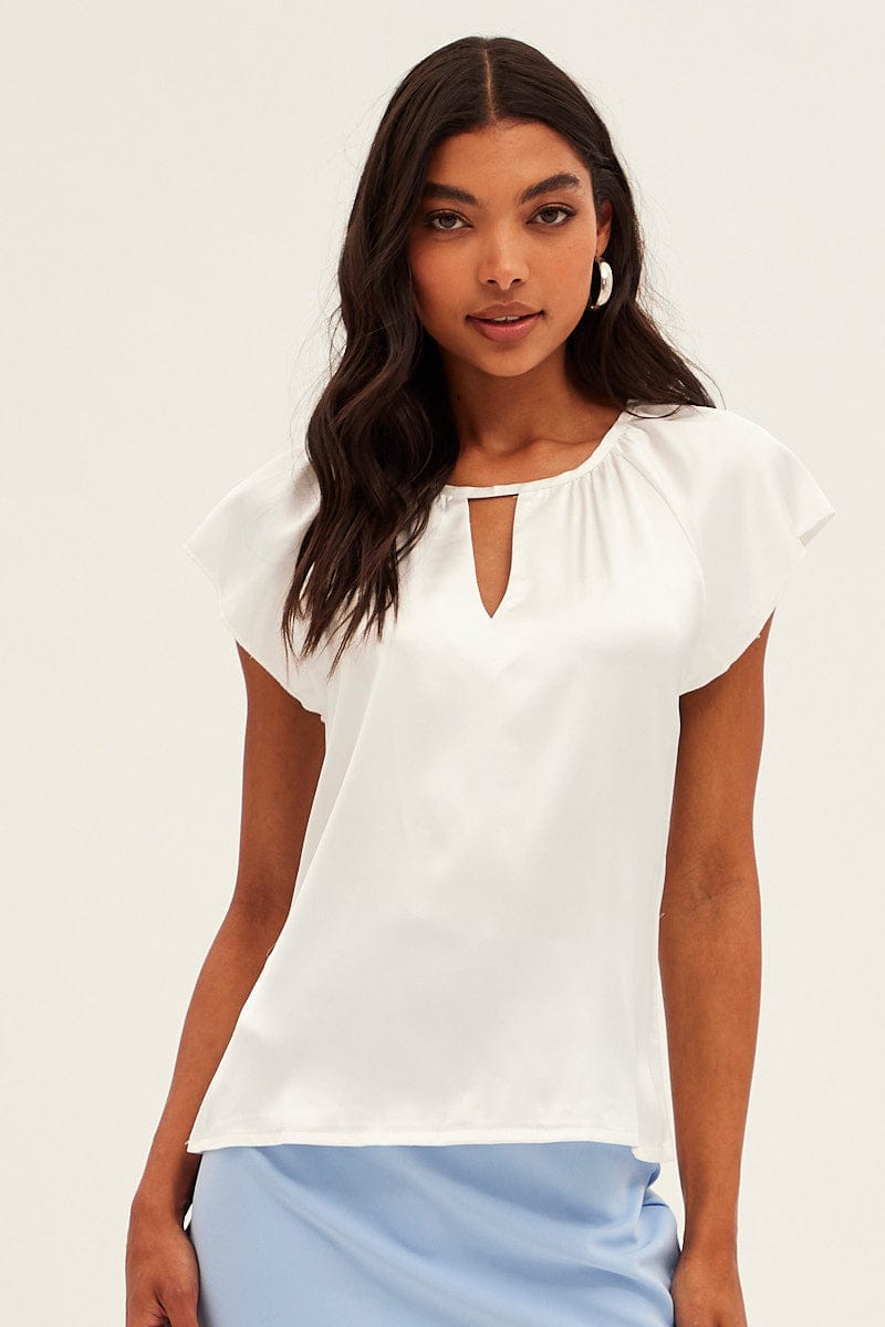 White Workwear Bell Sleeve Top for Ally Fashion