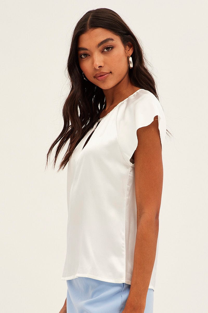 White Workwear Bell Sleeve Top for Ally Fashion