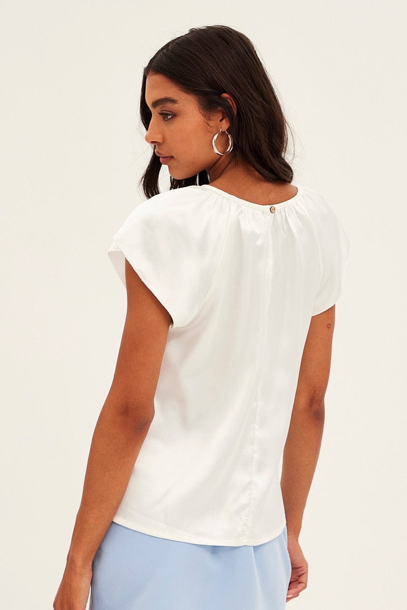 White Workwear Bell Sleeve Top for Ally Fashion