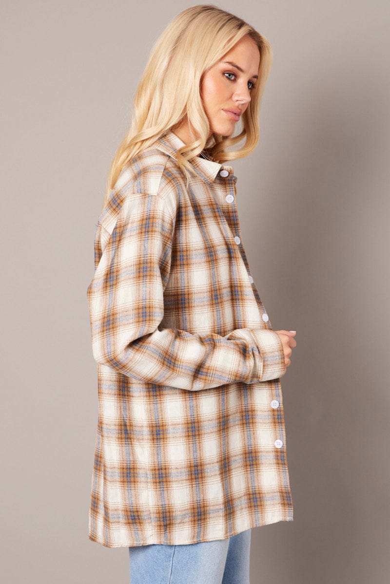 Beige Check Relaxed Shirt Long Sleeve for Ally Fashion