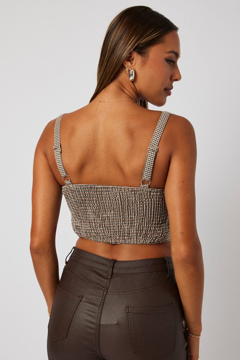 Brown Check Corset Top Sleeveless Lace Up for Ally Fashion