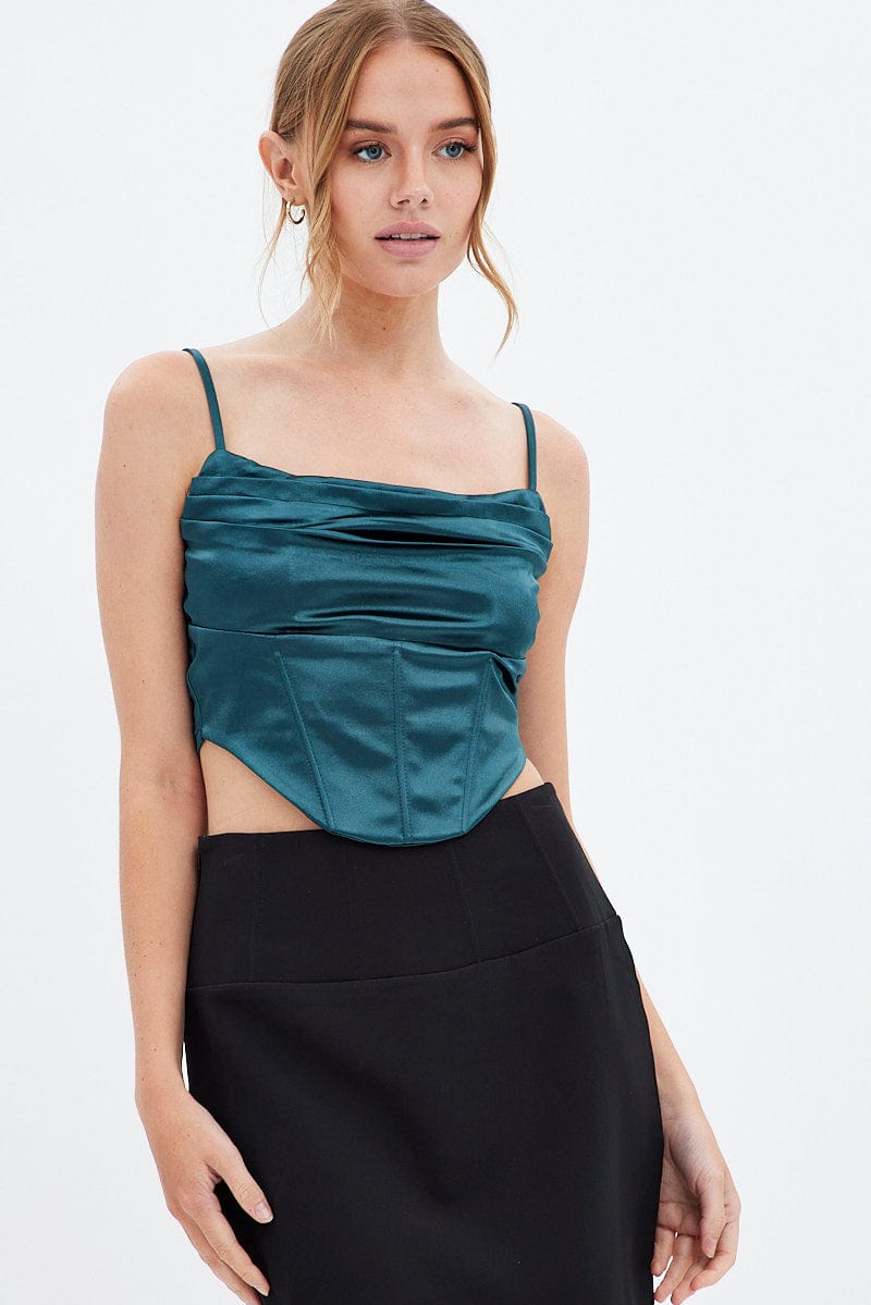 Green Corset Top Sleeveless Cowl Neck for Ally Fashion