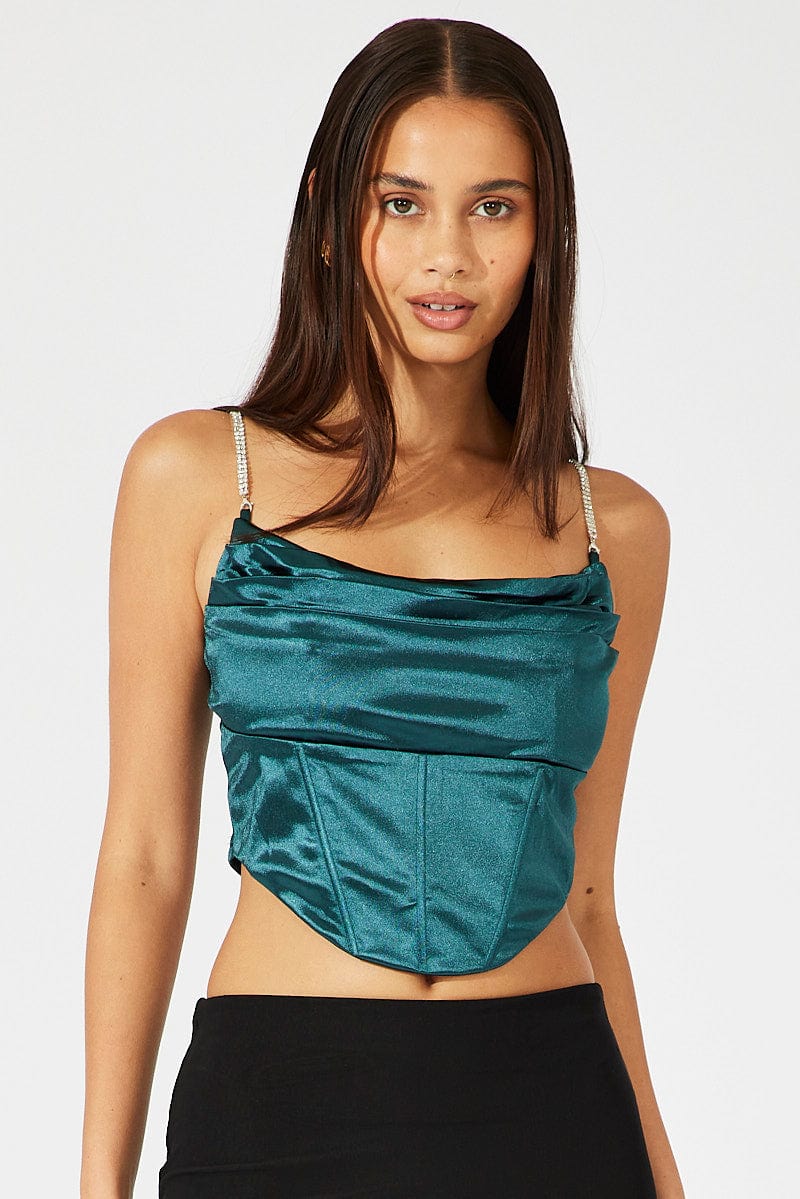 Green Satin Cami Sleeveless Strap for Ally Fashion