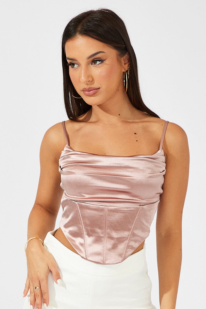 Pink Satin Cami Sleeveless Strap for Ally Fashion