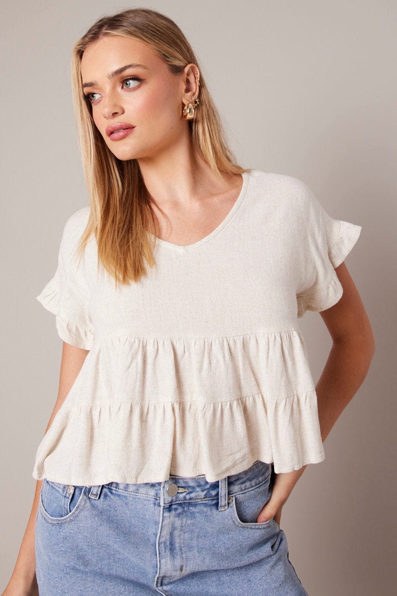 Beige Tiered Top Short Sleeve for Ally Fashion