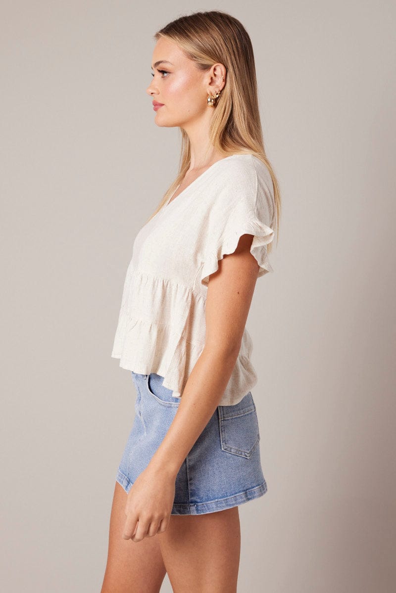 Beige Tiered Top Short Sleeve for Ally Fashion