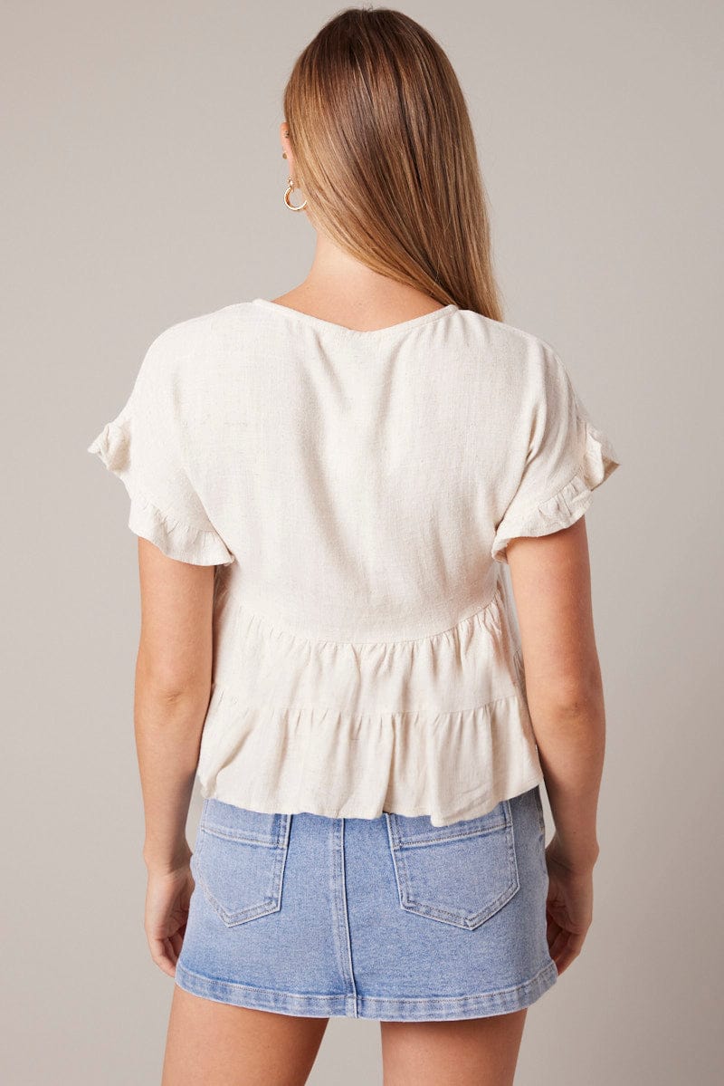 Beige Tiered Top Short Sleeve for Ally Fashion