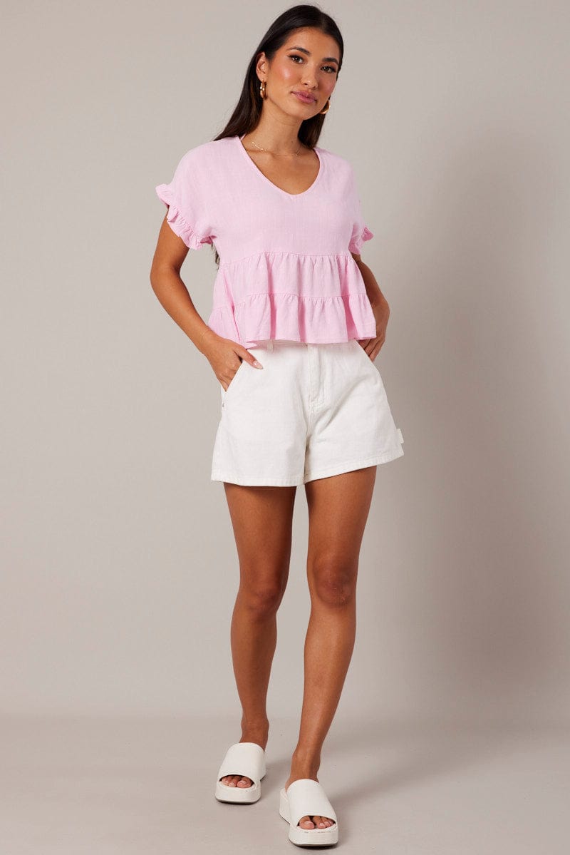 Pink Tiered Top Short Sleeve for Ally Fashion