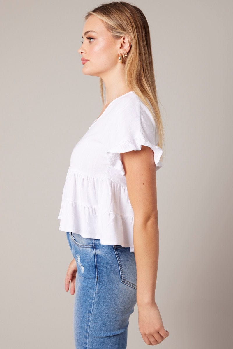 White Tiered Top Short Sleeve for Ally Fashion