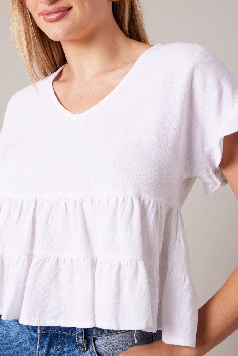 White Tiered Top Short Sleeve for Ally Fashion