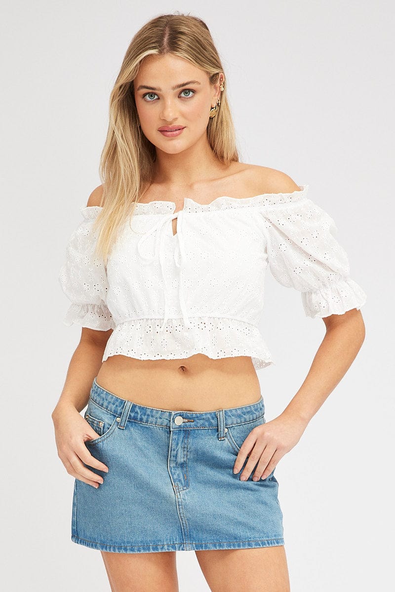 White Top Off Shoulder Short Sleeve for Ally Fashion