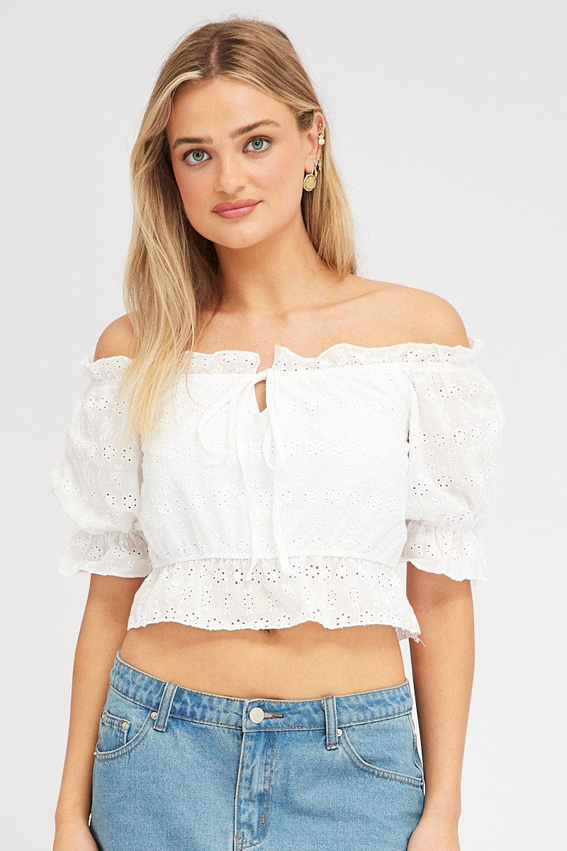 White Top Off Shoulder Short Sleeve for Ally Fashion