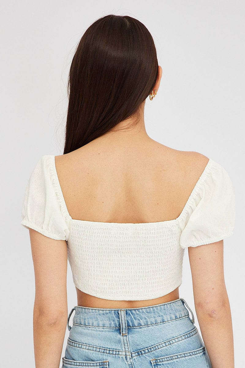 White Crop Top Short Sleeve Square Neck for Ally Fashion