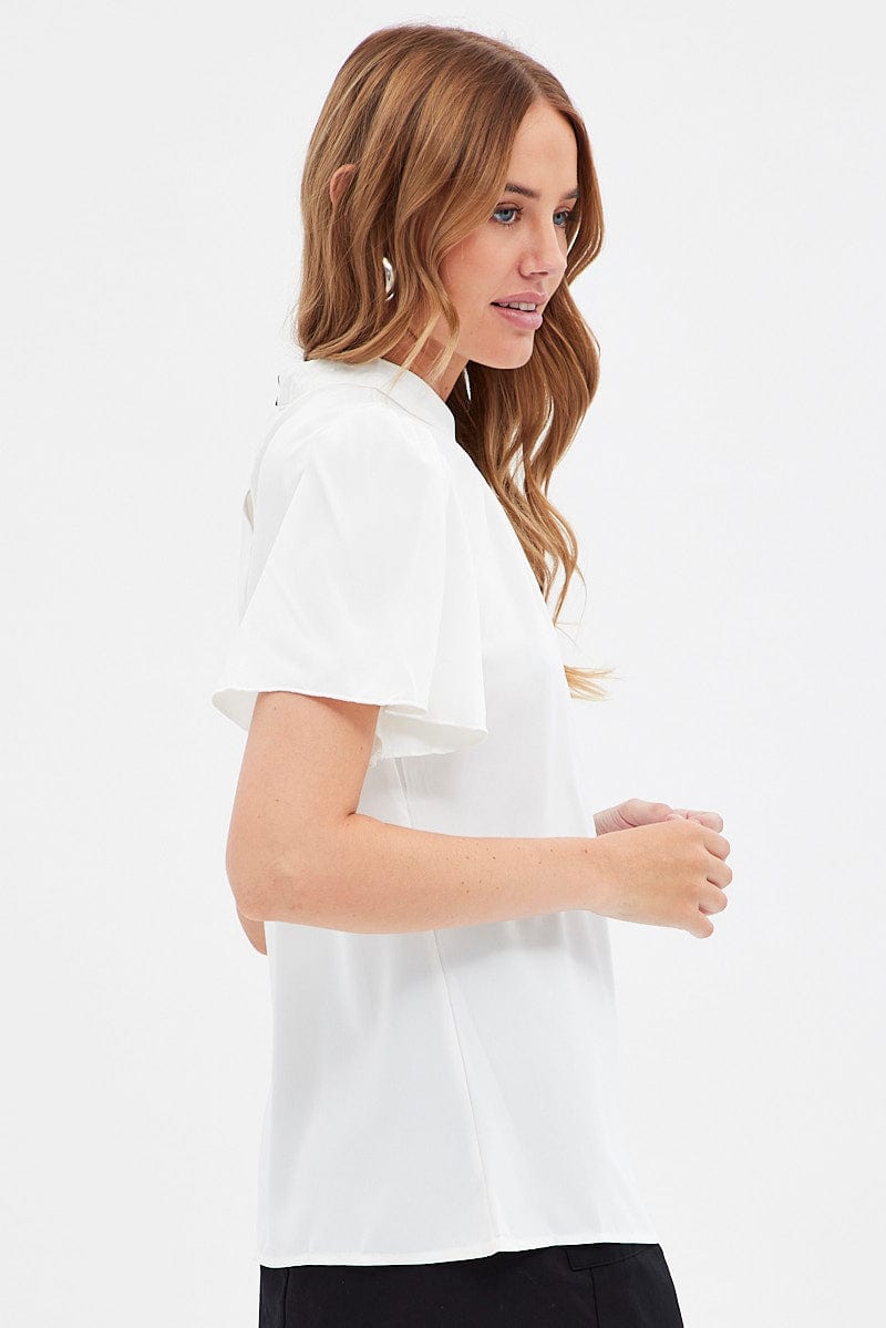 White Short Sleeves Work Top for Ally Fashion