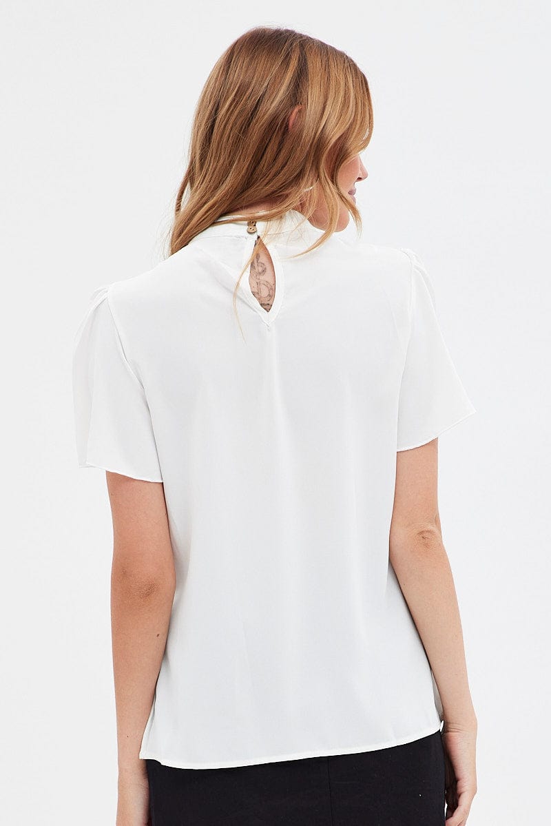 White Short Sleeves Work Top for Ally Fashion