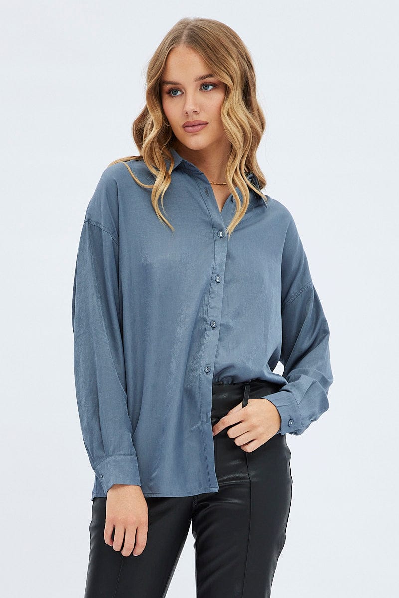 Grey Long Shirt Collared Long Sleeve for Ally Fashion