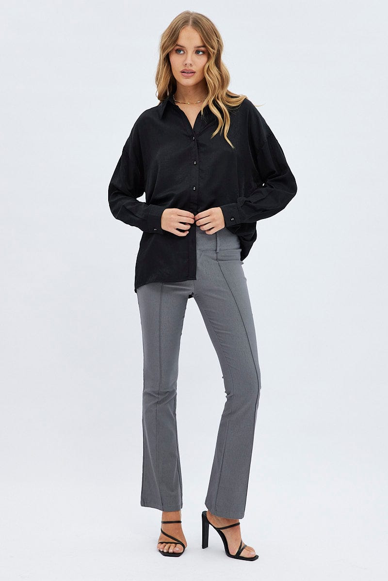 Black Long Shirt Collared Long Sleeve for Ally Fashion