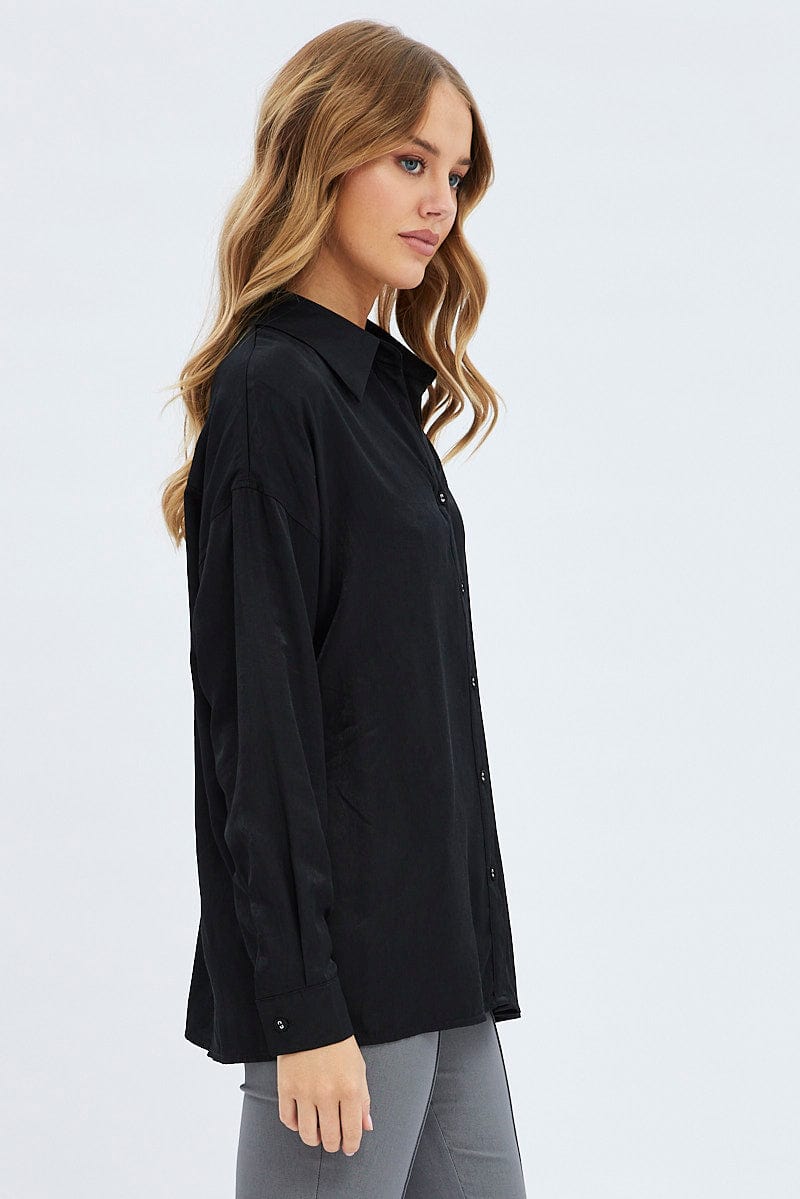 Black Long Shirt Collared Long Sleeve for Ally Fashion