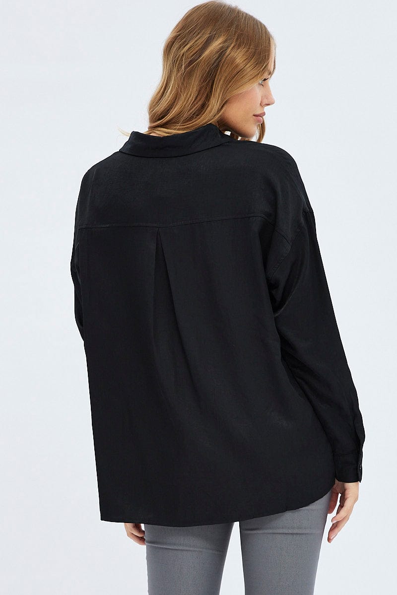 Black Long Shirt Collared Long Sleeve for Ally Fashion