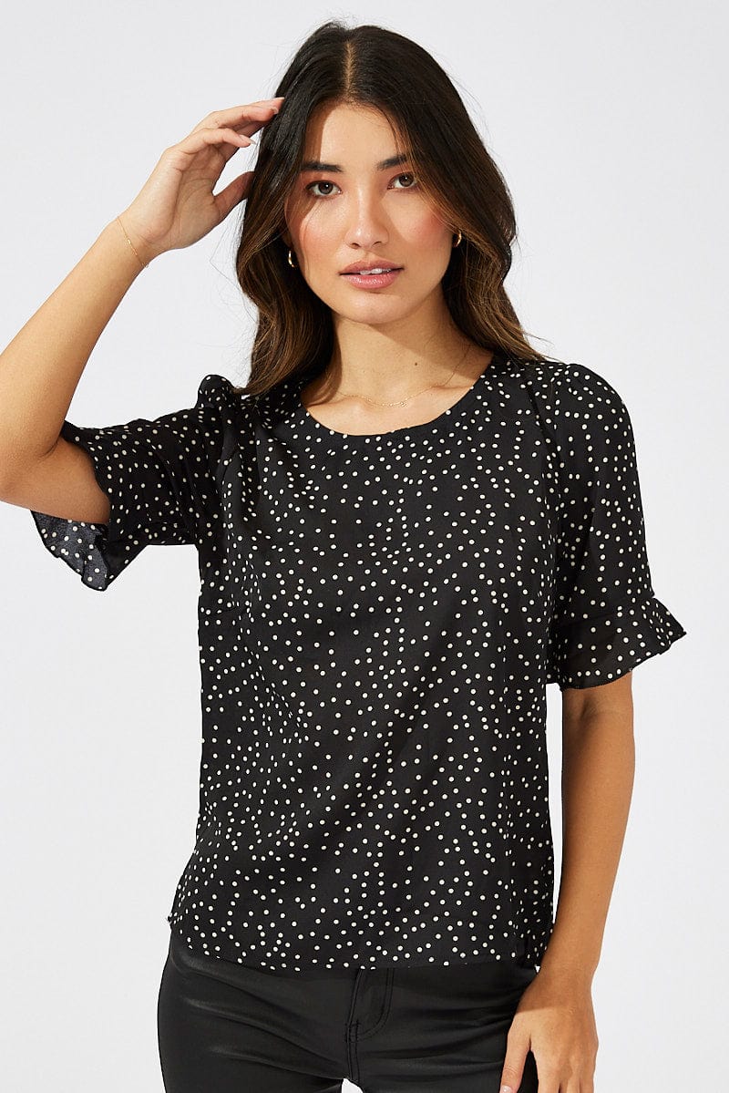 Black Abstract Top Short Sleeve for Ally Fashion