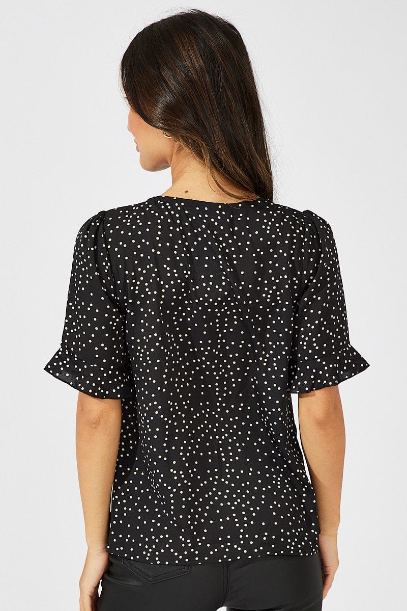 Black Abstract Top Short Sleeve for Ally Fashion