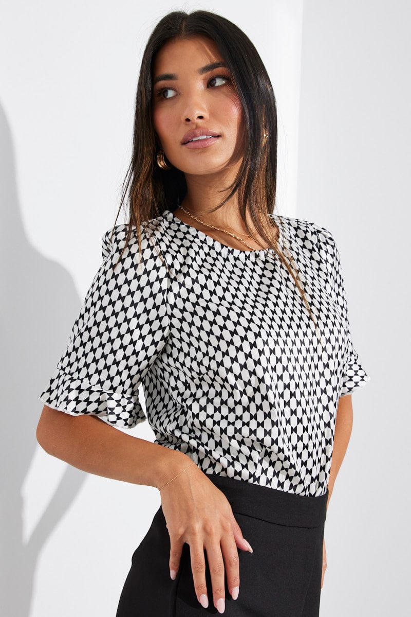 Black Geo Top Short Sleeve for Ally Fashion