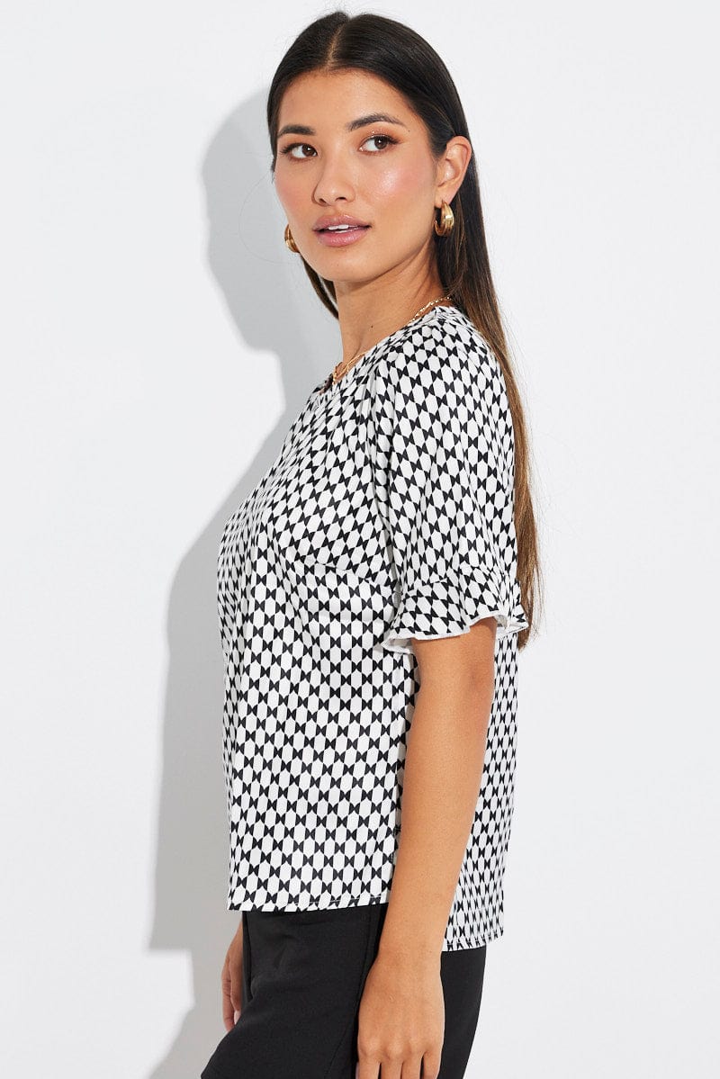 Black Geo Top Short Sleeve for Ally Fashion