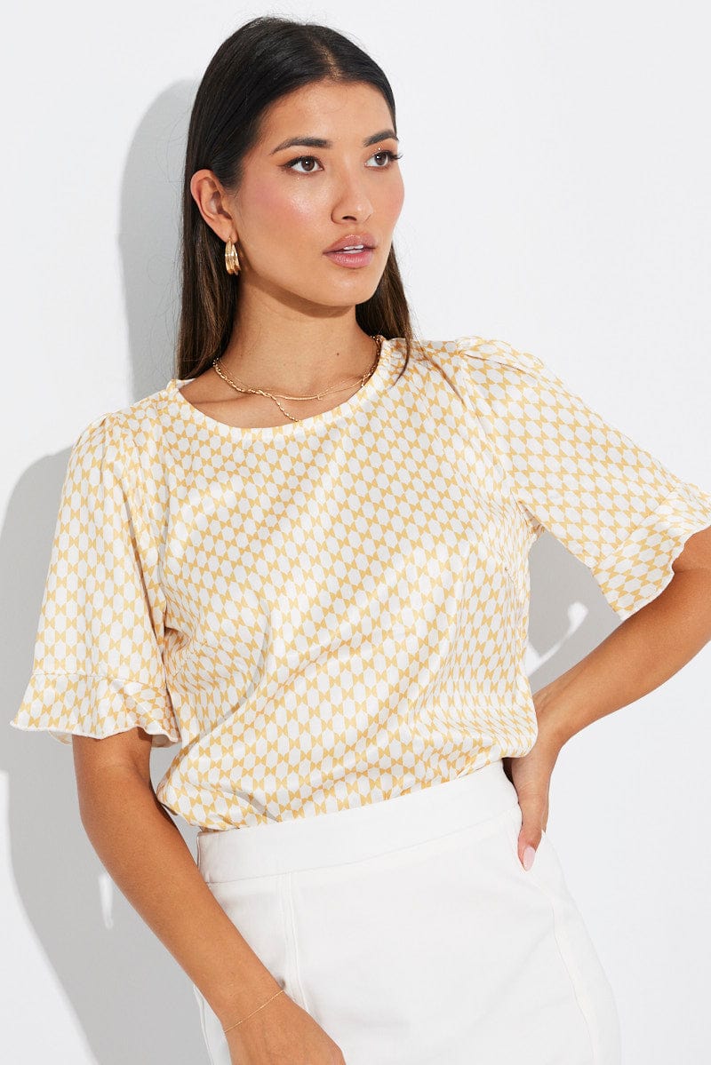 Beige Geo Top Short Sleeve for Ally Fashion