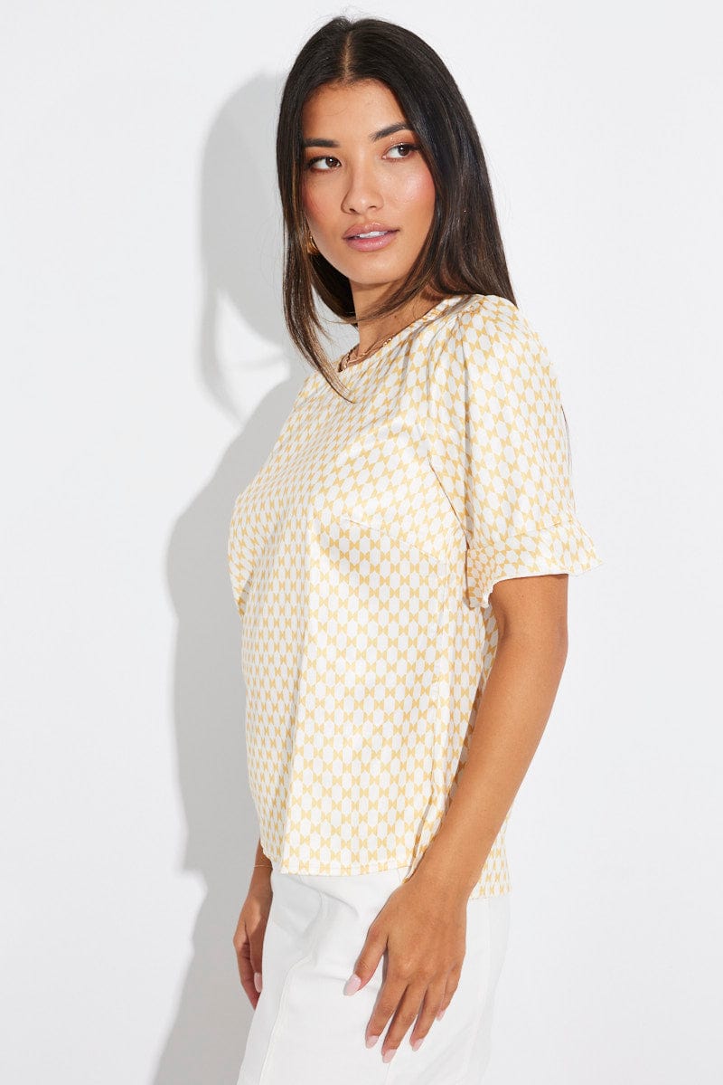 Beige Geo Top Short Sleeve for Ally Fashion