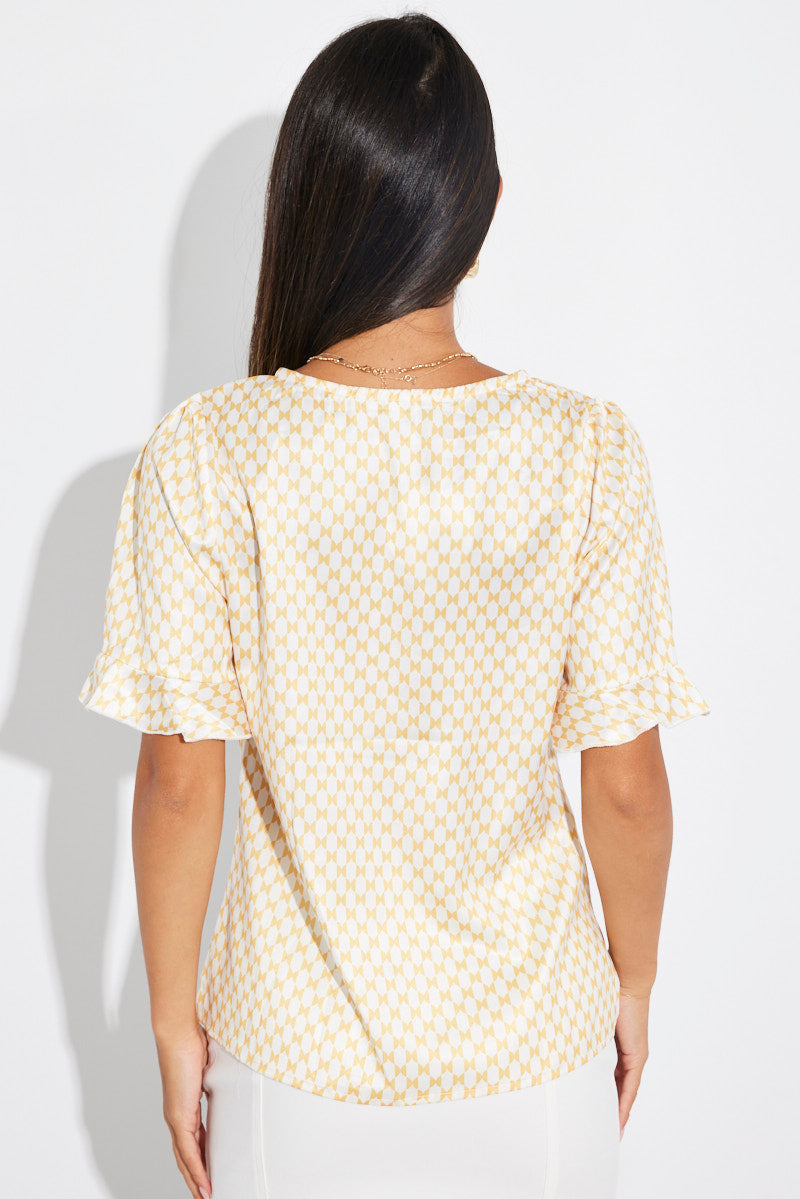 Beige Geo Top Short Sleeve for Ally Fashion