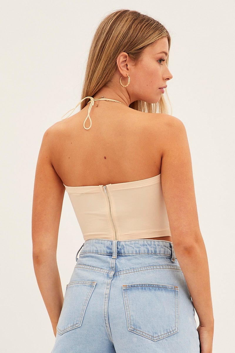 Beige Corset Style Crop Top for Ally Fashion